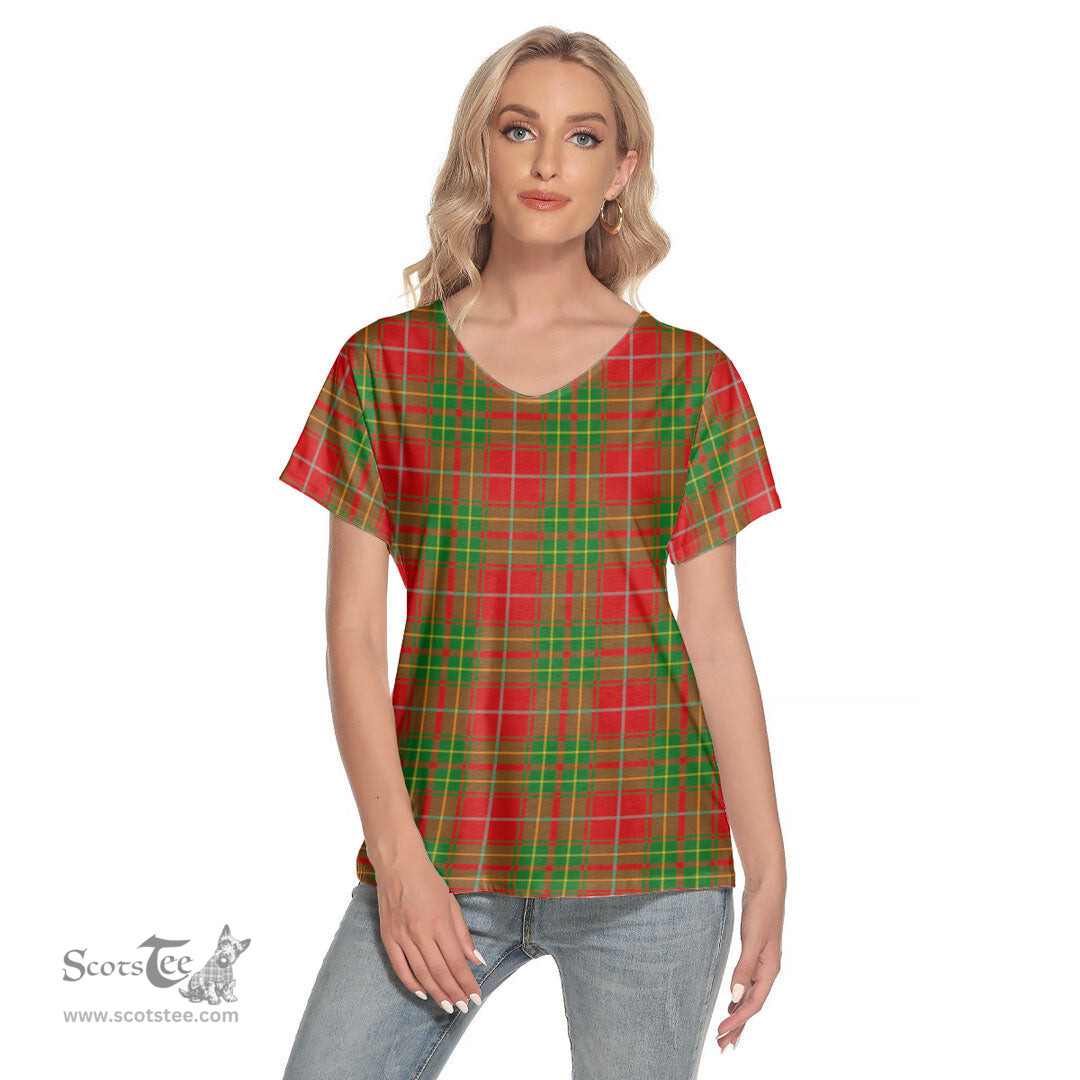 ScotsTee Shop Scottish Burnett Ancient Clan Tartan Womens V Neck T Shirt
