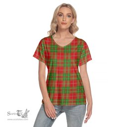 ScotsTee Shop Scottish Burnett Ancient Clan Tartan Womens V Neck T Shirt