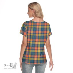 ScotsTee Shop Scottish Buchanan Ancient Clan Tartan Womens V Neck T Shirt