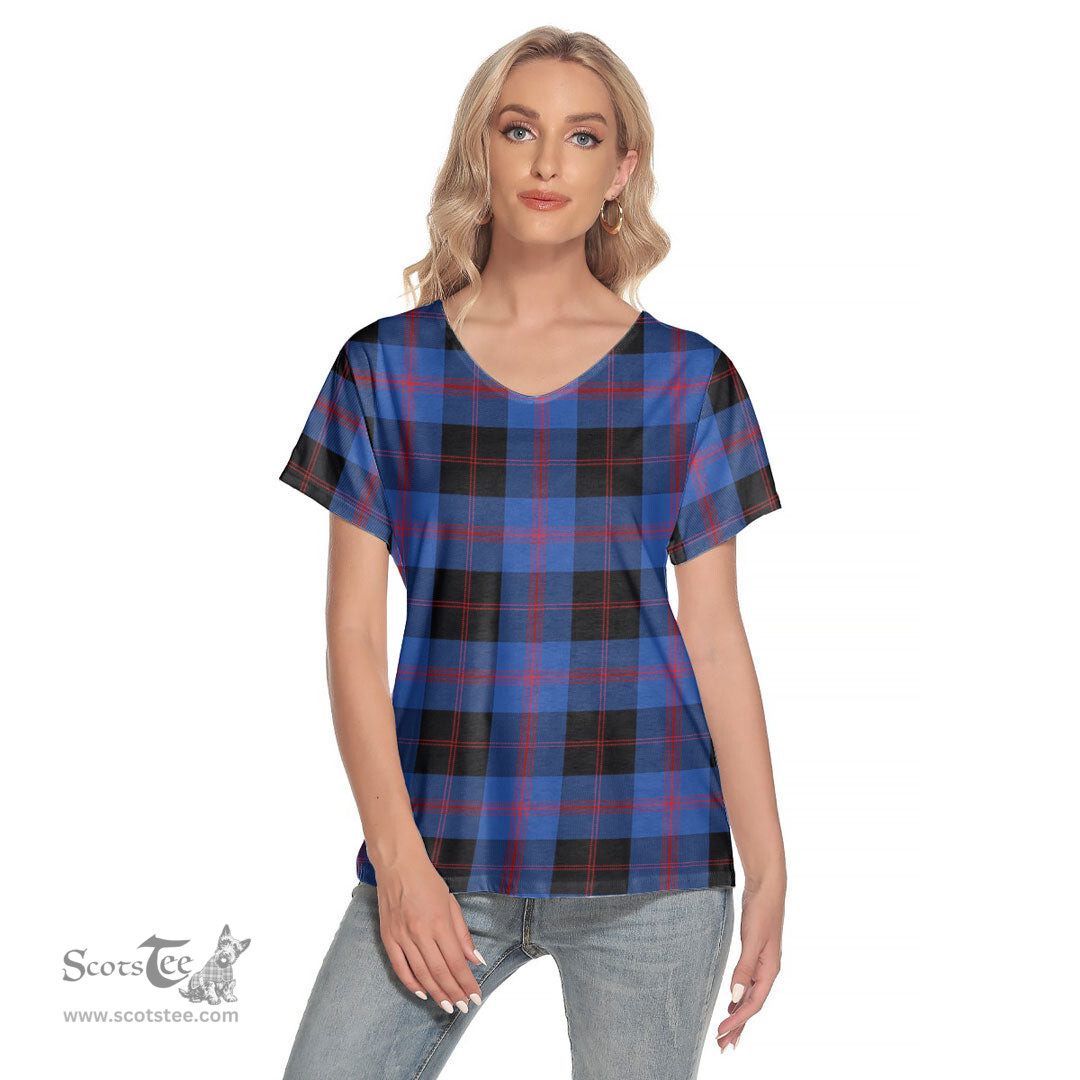 ScotsTee Shop Scottish Angus Modern Clan Tartan Womens V Neck T Shirt
