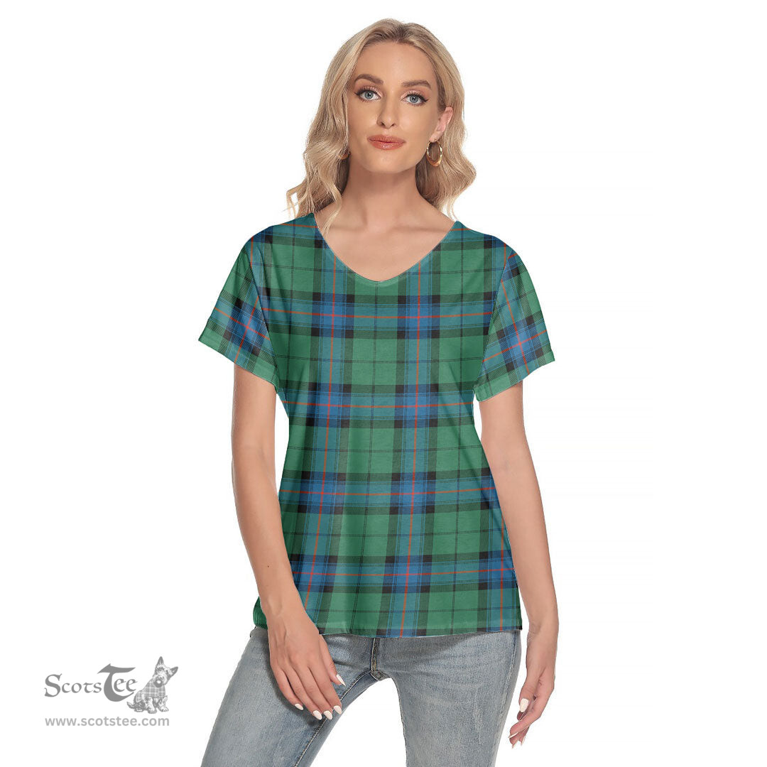 ScotsTee Shop Scottish Armstrong Ancient Clan Tartan Womens V Neck T Shirt