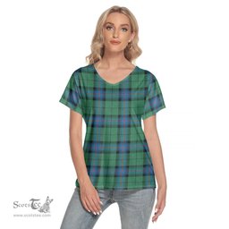 ScotsTee Shop Scottish Armstrong Ancient Clan Tartan Womens V Neck T Shirt