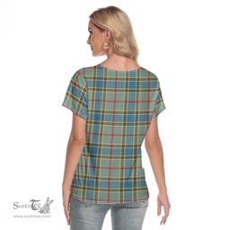 ScotsTee Shop Scottish Balfour Blue Clan Crest Tartan Womens V Neck T Shirt