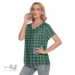 ScotsTee Shop Scottish Arbuthnot Ancient Clan Crest Tartan Womens V Neck T Shirt