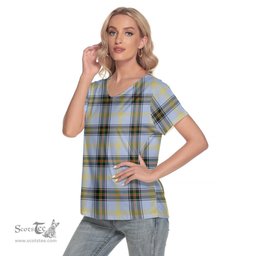ScotsTee Shop Scottish Bell of the Borders Clan Tartan Womens V Neck T Shirt