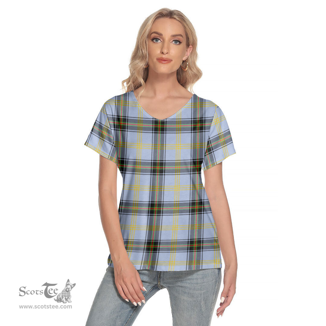 ScotsTee Shop Scottish Bell of the Borders Clan Tartan Womens V Neck T Shirt
