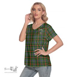 ScotsTee Shop Scottish Bisset Clan Crest Tartan Womens V Neck T Shirt