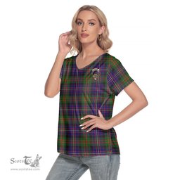 ScotsTee Shop Scottish Cameron of Erracht Modern Clan Crest Tartan Womens V Neck T Shirt
