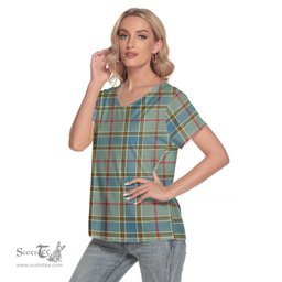ScotsTee Shop Scottish Balfour Blue Clan Tartan Womens V Neck T Shirt