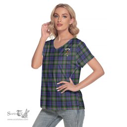ScotsTee Shop Scottish Baird Modern Clan Crest Tartan Womens V Neck T Shirt