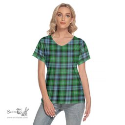 ScotsTee Shop Scottish Arbuthnot Ancient Clan Tartan Womens V Neck T Shirt