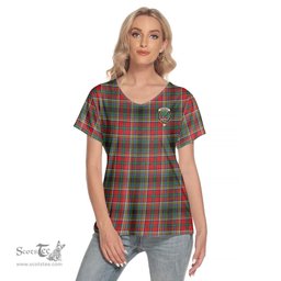 ScotsTee Shop Scottish Anderson of Arbrake Clan Crest Tartan Womens V Neck T Shirt