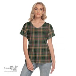 ScotsTee Shop Scottish Buchanan Hunting Clan Tartan Womens V Neck T Shirt