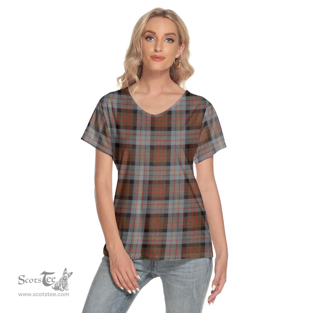 ScotsTee Shop Scottish Cameron of Erracht Weathered Clan Tartan Womens V Neck T Shirt
