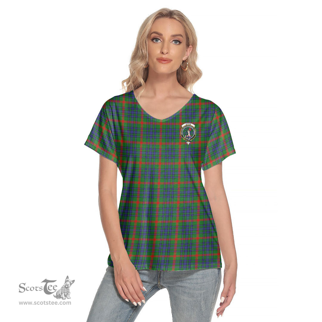 ScotsTee Shop Scottish Aiton Clan Crest Tartan Womens V Neck T Shirt