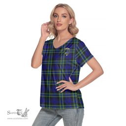 ScotsTee Shop Scottish Arbuthnot Modern Clan Crest Tartan Womens V Neck T Shirt