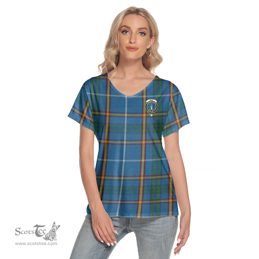 ScotsTee Shop Scottish Bain Clan Crest Tartan Womens V Neck T Shirt