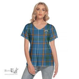 ScotsTee Shop Scottish Bain Clan Crest Tartan Womens V Neck T Shirt