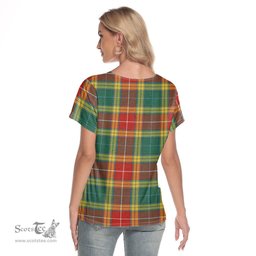 ScotsTee Shop Scottish Buchanan Old Sett Clan Crest Tartan Womens V Neck T Shirt