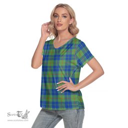 ScotsTee Shop Scottish Barclay Hunting Ancient Clan Tartan Womens V Neck T Shirt