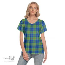 ScotsTee Shop Scottish Barclay Hunting Ancient Clan Tartan Womens V Neck T Shirt