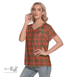 ScotsTee Shop Scottish Bruce Modern Clan Crest Tartan Womens V Neck T Shirt