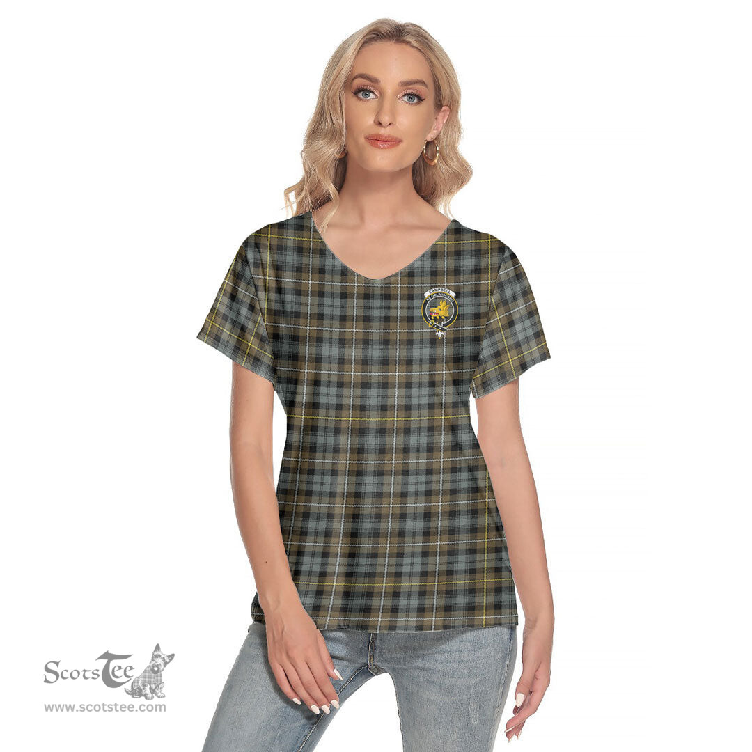 ScotsTee Shop Scottish Campbell Argyll Weathered Clan Crest Tartan Womens V Neck T Shirt