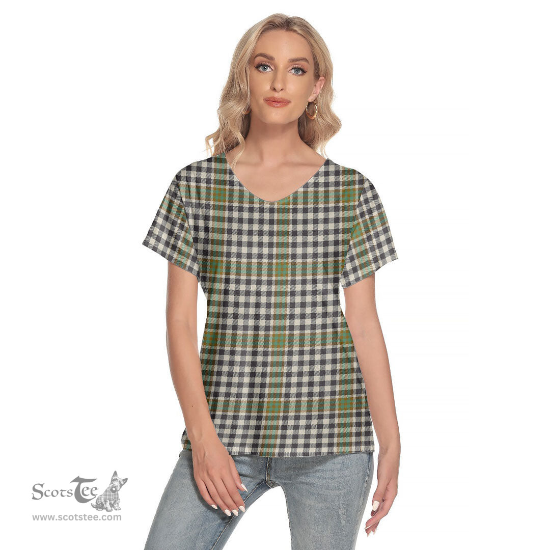 ScotsTee Shop Scottish Burns Check Clan Tartan Womens V Neck T Shirt