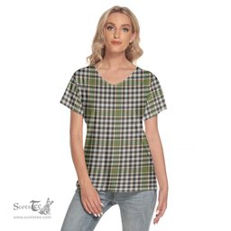 ScotsTee Shop Scottish Burns Check Clan Tartan Womens V Neck T Shirt