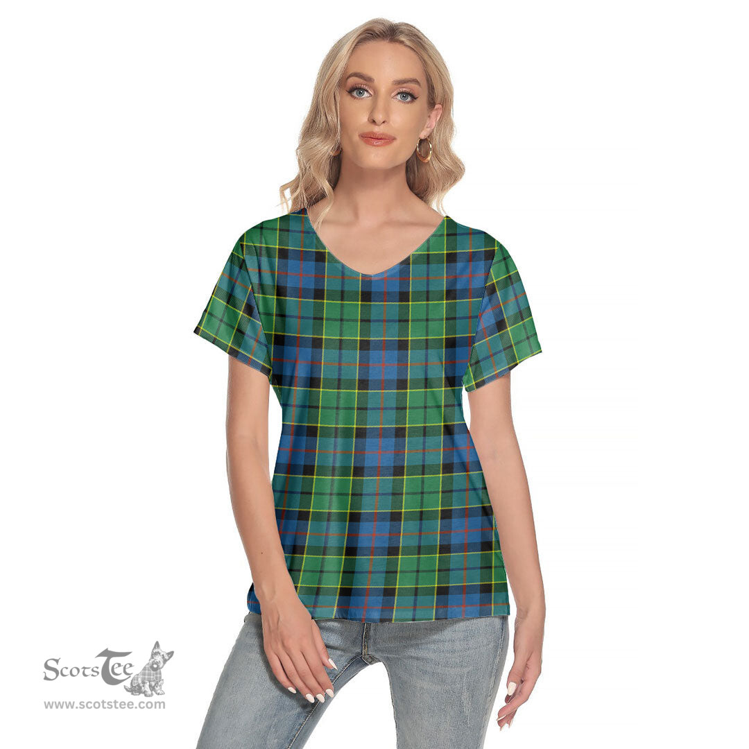 ScotsTee Shop Scottish Forsyth Ancient Clan Tartan Womens V Neck T Shirt