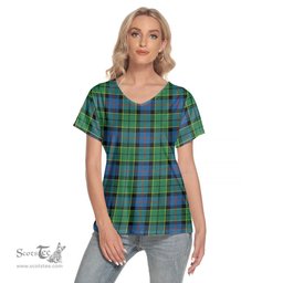 ScotsTee Shop Scottish Forsyth Ancient Clan Tartan Womens V Neck T Shirt