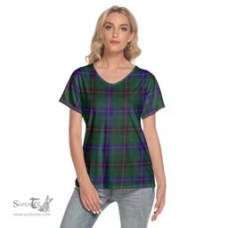 ScotsTee Shop Scottish Davidson Modern Clan Tartan Womens V Neck T Shirt