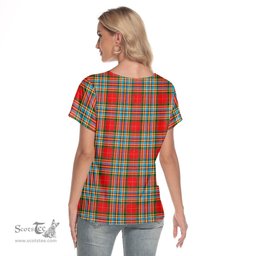 ScotsTee Shop Scottish Chattan Clan Tartan Womens V Neck T Shirt