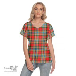 ScotsTee Shop Scottish Chattan Clan Tartan Womens V Neck T Shirt