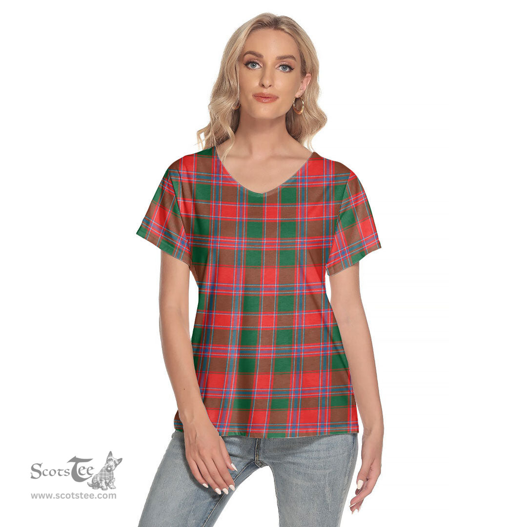 ScotsTee Shop Scottish Dalziel Modern Clan Tartan Womens V Neck T Shirt