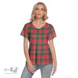 ScotsTee Shop Scottish Dalziel Modern Clan Tartan Womens V Neck T Shirt