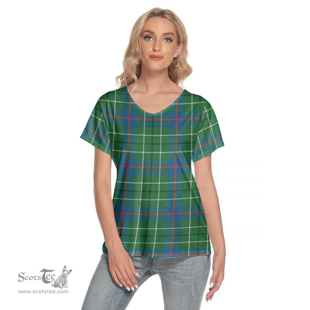 ScotsTee Shop Scottish Duncan Ancient Clan Tartan Womens V Neck T Shirt
