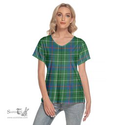 ScotsTee Shop Scottish Duncan Ancient Clan Tartan Womens V Neck T Shirt