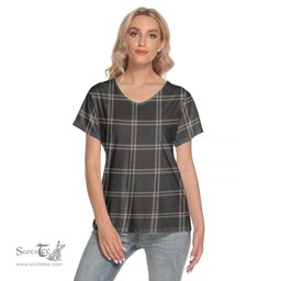 ScotsTee Shop Scottish Eternity Clan Tartan Womens V Neck T Shirt