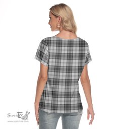 ScotsTee Shop Scottish Douglas Grey Modern Clan Tartan Womens V Neck T Shirt
