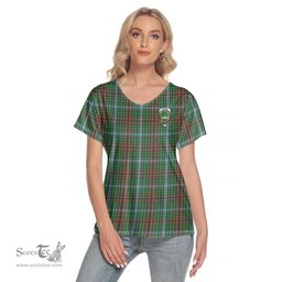 ScotsTee Shop Scottish Gayre Clan Crest Tartan Womens V Neck T Shirt