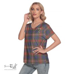 ScotsTee Shop Scottish Fraser Hunting Modern Clan Crest Tartan Womens V Neck T Shirt