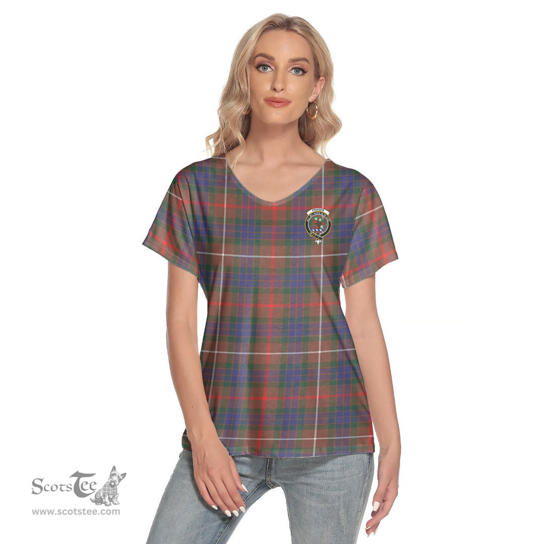 ScotsTee Shop Scottish Fraser Hunting Modern Clan Crest Tartan Womens V Neck T Shirt