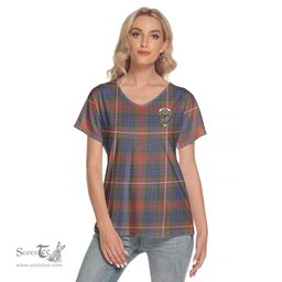 ScotsTee Shop Scottish Fraser Hunting Modern Clan Crest Tartan Womens V Neck T Shirt
