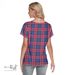 ScotsTee Shop Scottish Graham of Menteith Red Clan Tartan Womens V Neck T Shirt