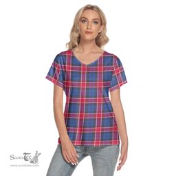 ScotsTee Shop Scottish Graham of Menteith Red Clan Tartan Womens V Neck T Shirt