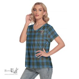 ScotsTee Shop Scottish Cockburn Modern Clan Crest Tartan Womens V Neck T Shirt