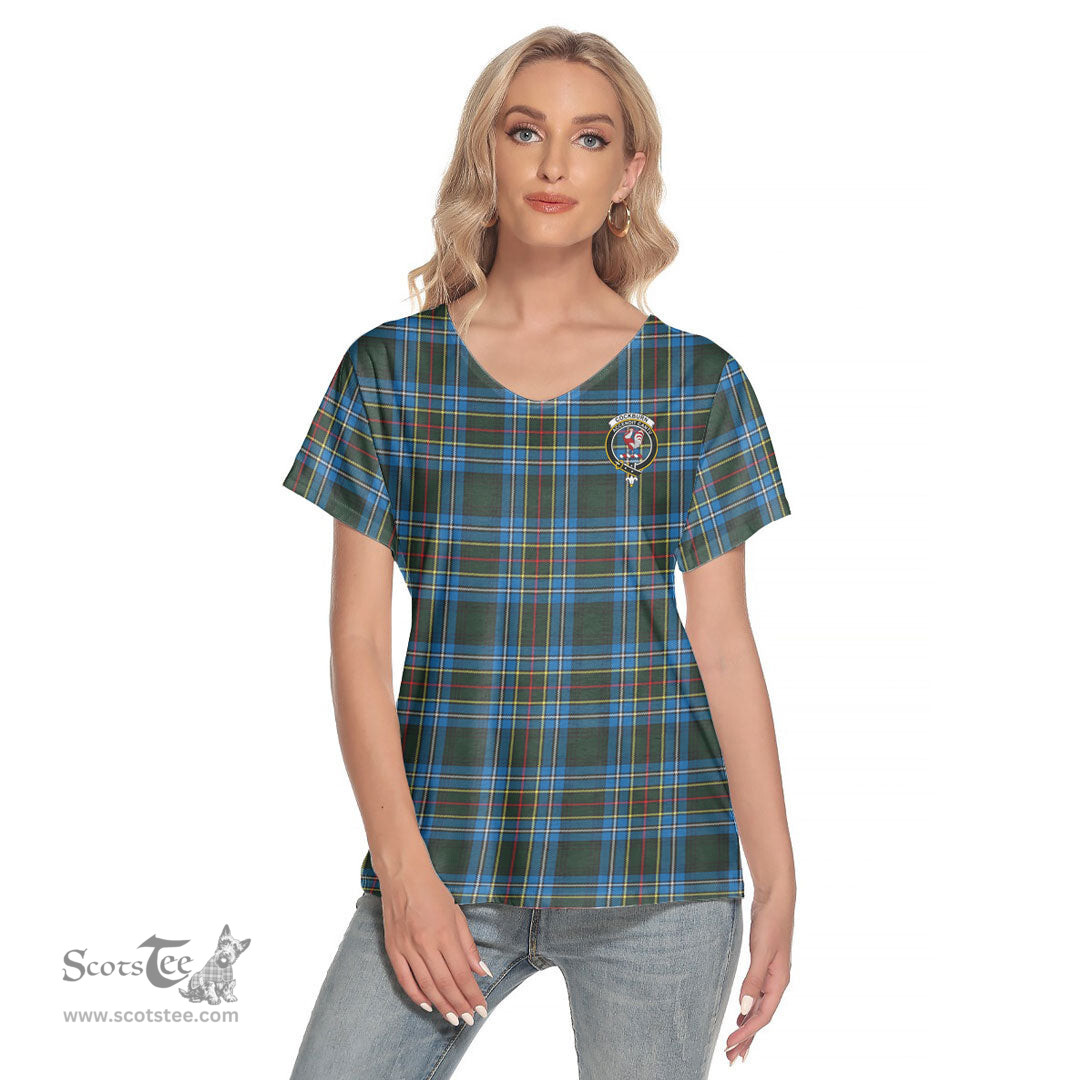 ScotsTee Shop Scottish Cockburn Modern Clan Crest Tartan Womens V Neck T Shirt