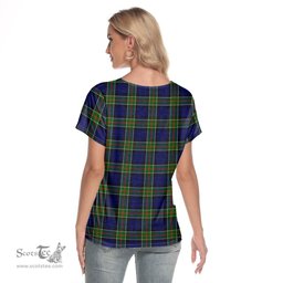 ScotsTee Shop Scottish Colquhoun Modern Clan Tartan Womens V Neck T Shirt