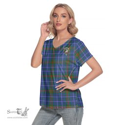 ScotsTee Shop Scottish Edmonstone Clan Crest Tartan Womens V Neck T Shirt